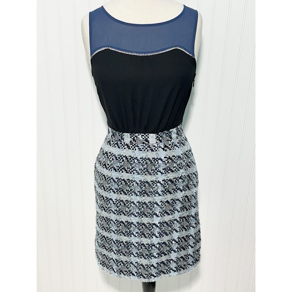 Moulinette Soeurs Women's Tweed Sleeveless Mini Dress Two-Tone Blue Black Size 2